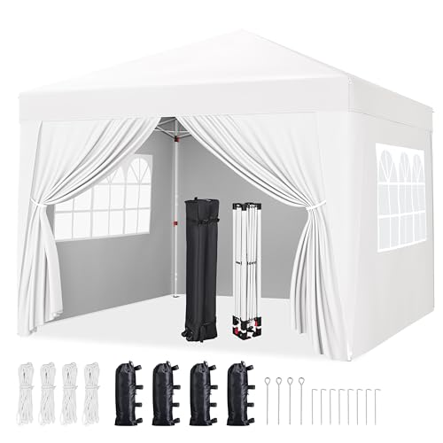 Yaheetech 10x10 Pop Up Canopy with 4 Removable Sidewalls, White F109731