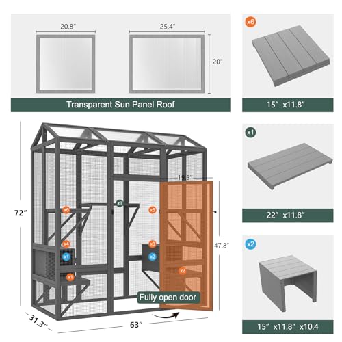 Catio Outdoor Cat Enclosure, Large Walk-in Cat Cage with Waterproof Cover, 72 inch X803947