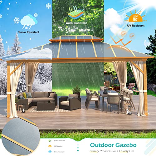 YOLENY 10' x 12' Hardtop Gazebo with Galvanized Steel Double Roof, Netting and Curtains Y84317
