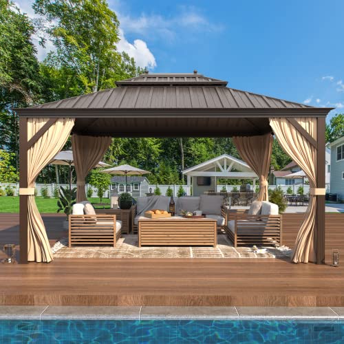 YOLENY 10' x 12' Hardtop Gazebo with Galvanized Steel Double Roof, Netting and Curtains Y84317