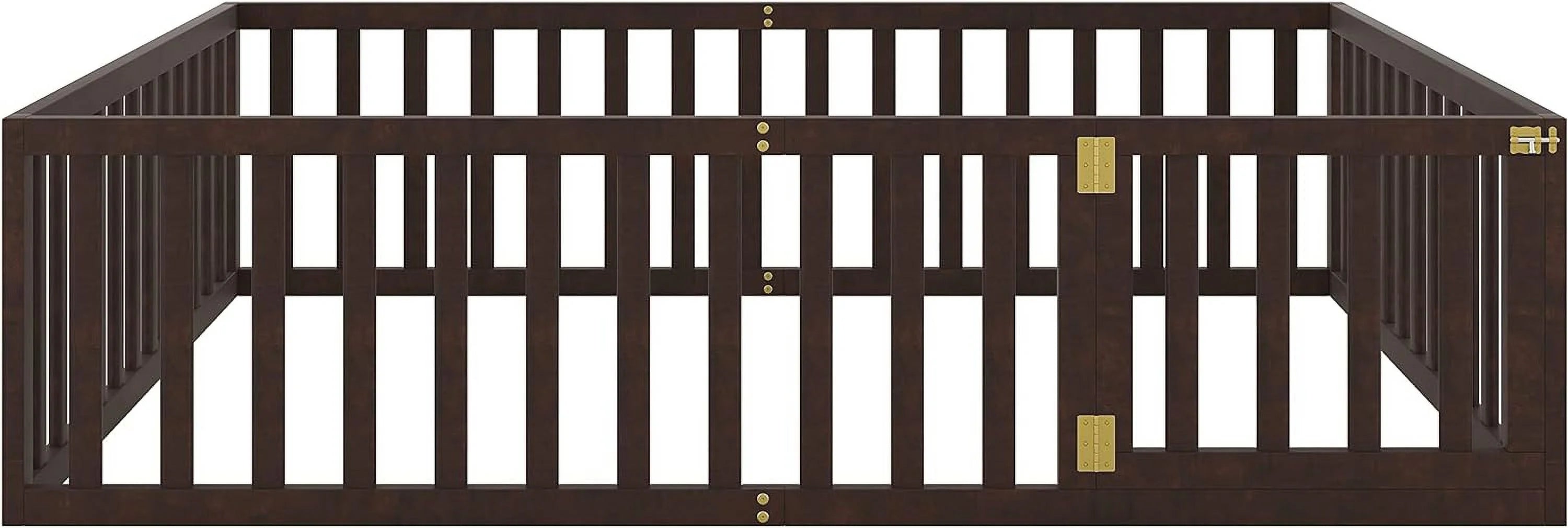 Walnut Queen Montessori Floor Bed with Fence for Kids F162987