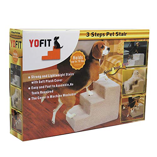 yofit Doggy Steps Non-Slip 3 Step Pet Stairs for Cats and Dogs, Foldable Plastic, Washable Carpet, 50 lbs (Dark) L431