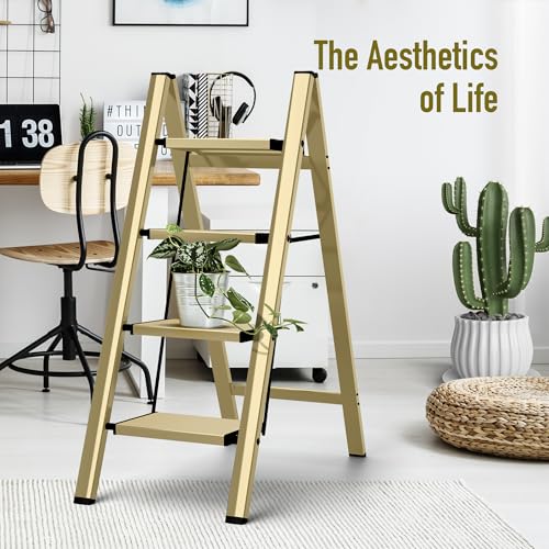 2 Step Lightweight Aluminum Folding Ladder with Anti-Slip Pedals, 330 lbs Capacity D5199
