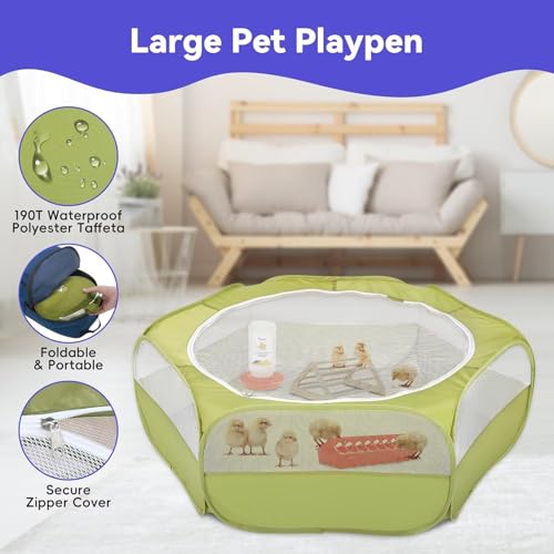 Pawaboo Small Animals Playpen, Waterproof Pet Cage Tent with Zippered Cover, Portable Outdoor Yard Fence, Green C9530