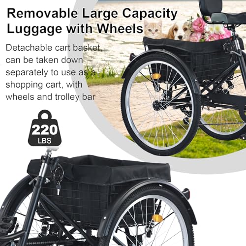 Upgraded Adult Tricycle, 7 Speed, 26 Inch with Front & Rear Baskets X482206