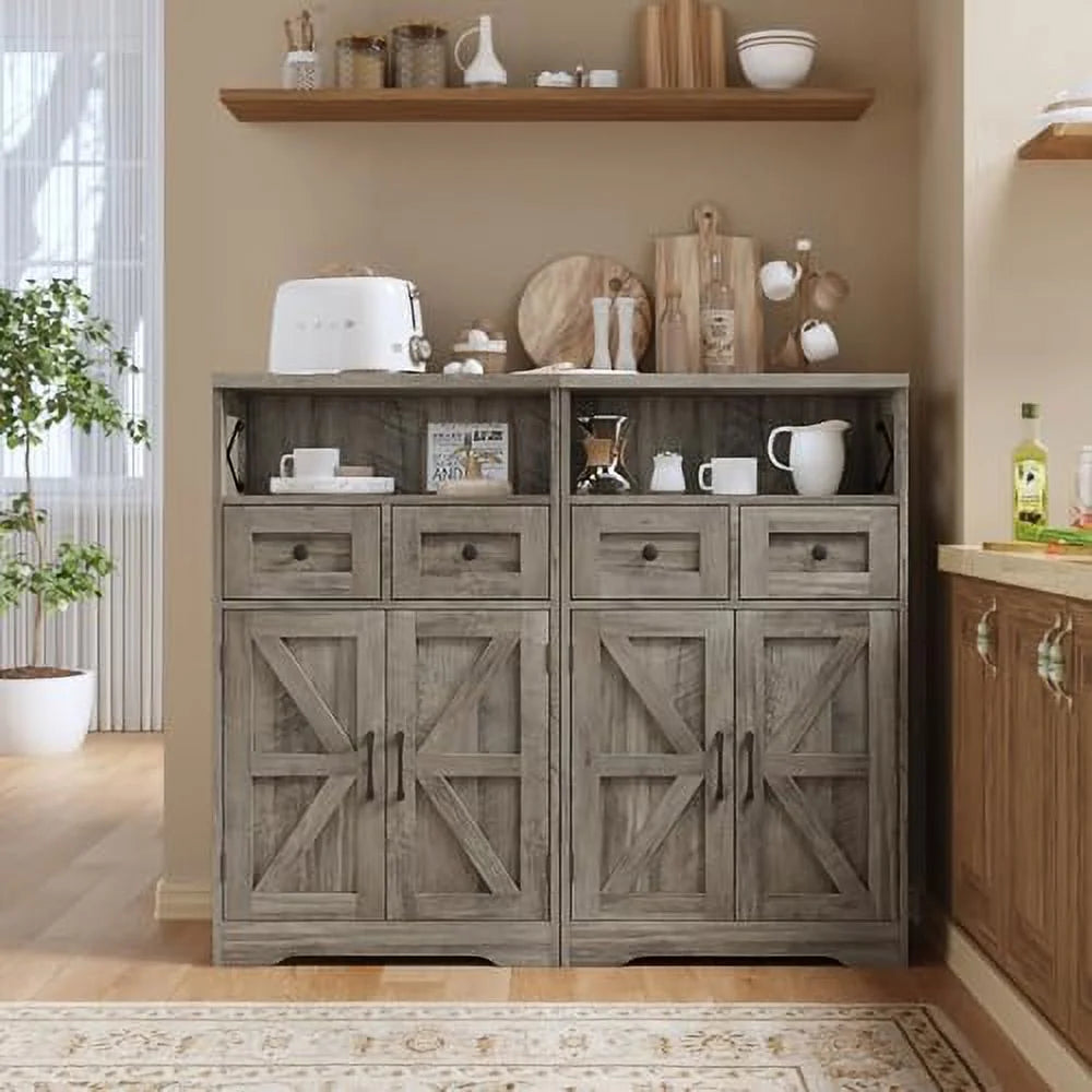 HJZUINIUNIU Farmhouse Cabinet with Drawers Freestanding Kitchen Pantry Rustic Grey I86092