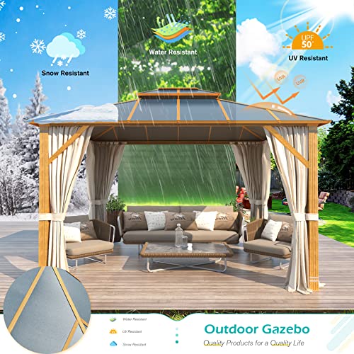 YOLENY 10' x 12' Hardtop Gazebo with Galvanized Steel Double Roof, Netting and Curtains Y84317