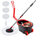 Spin Mop and Bucket, Mop Set with Bucket On Wheels with 3 Microfiber Mop Refills, Stainless Steel 61" Extended Handle Mop and Bucket with Wringer Set for Floor Cleaning