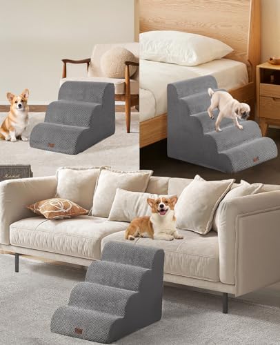 3 Step Dog Stairs for Small Dogs, Non-Slip Pet Ramp for Bed and Couch E416715