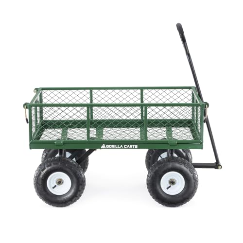 Gorilla Carts Steel Utility Wagon with Removable Side Panels, 1000 lb Capacity, Gray U674568