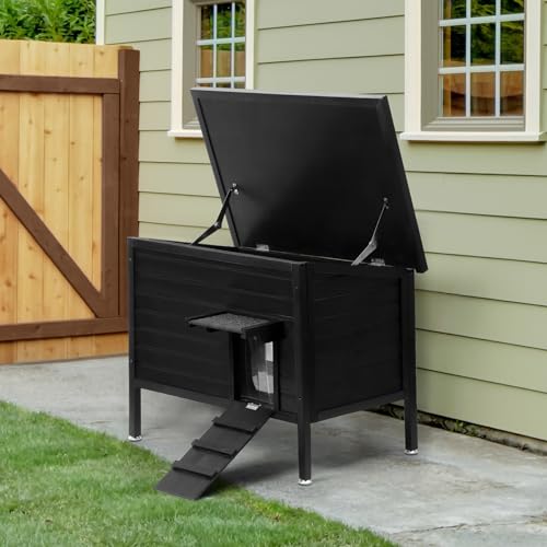 Outdoor Cat House Weatherproof Insulated Wooden Shelter with Escape Door A93024