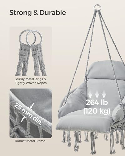 SONGMICS Hanging Chair with Large Thick Cushion, Boho Swing Chair, Cream White C225966