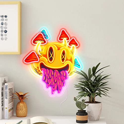 GGK Smiling with Mushrooms Neon Sign Mushroom Decor for Bedroom Wall I398847