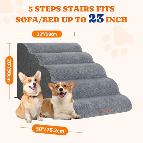Dog Stairs for High Bed, 24" Tall Foam Pet Steps for Small Dogs, Grey A815421