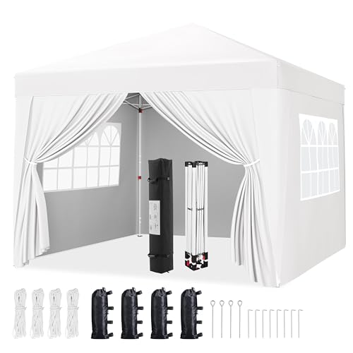 Yaheetech 10x10 Pop Up Canopy with 4 Removable Sidewalls, White F109731