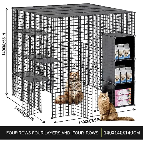 Large Cat Cage Enclosure Indoor DIY Cat Playpen Pet Home Detachable Metal Wire Kennel Crate White P381448