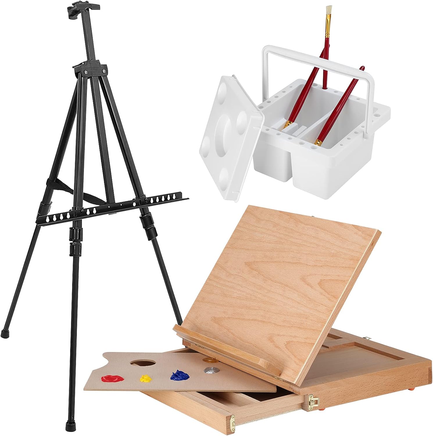 Deluxe Artist Painting Set with Aluminum and Beech Wood Easel, 48 Acrylic Paints E8964