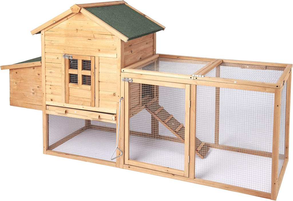 Wooden Chicken coop Pet Hen House Poultry Cage Hutch Small Animals Indoor Outdoor Backyard Nesting Box & Removable Tray, Natural Wood