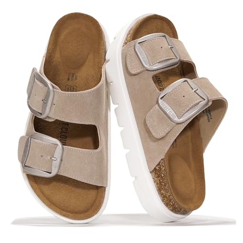 Project Cloud Genuine Leather Platform Wedge Sandals for Women with Memory Foam Insole A28730