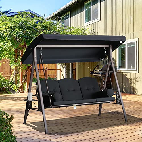 Outsunny 3-Seat Patio Swing Chair with Adjustable Canopy, Brown U4460