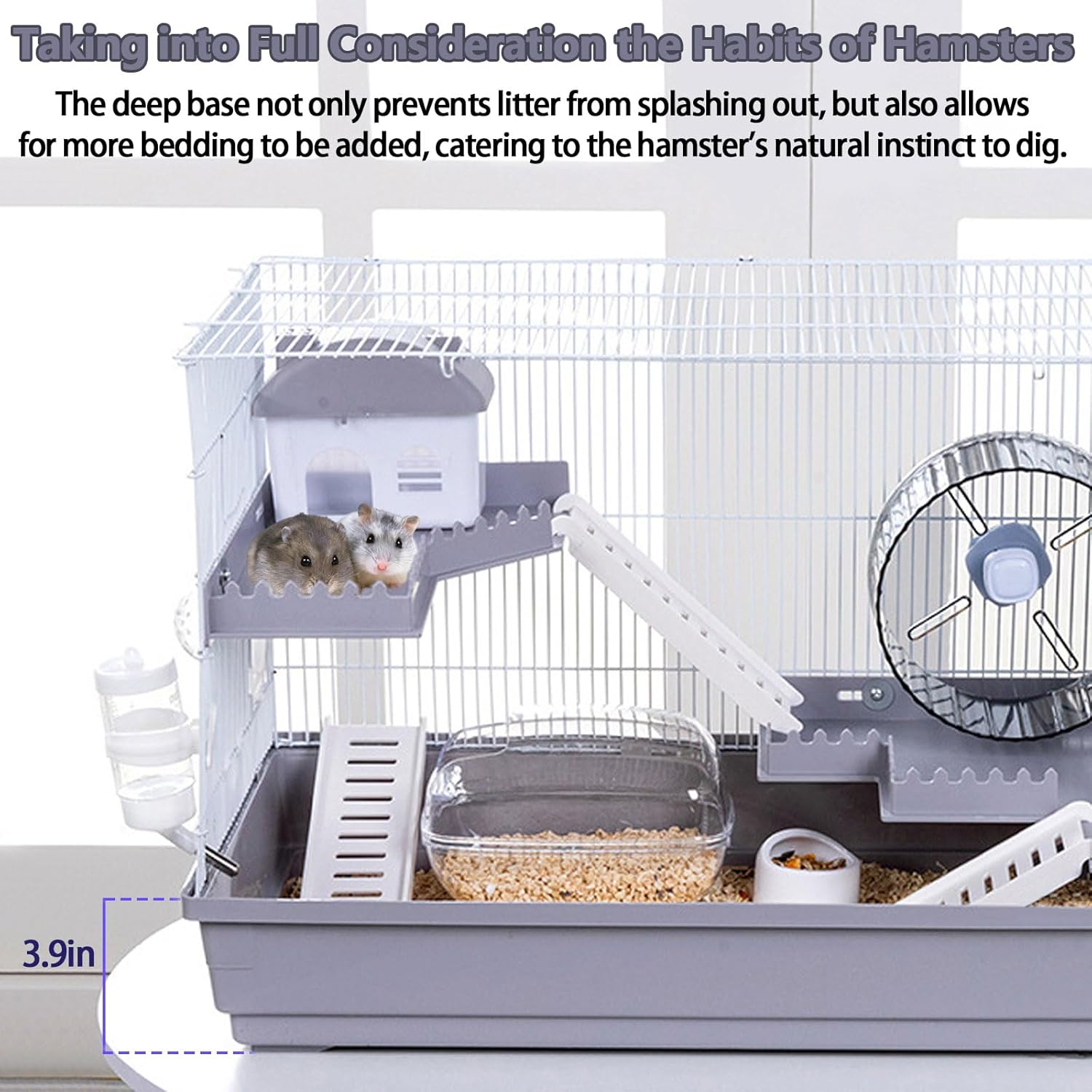 kathson Hamster Cage with Accessories, 3-Level, Grey E233111
