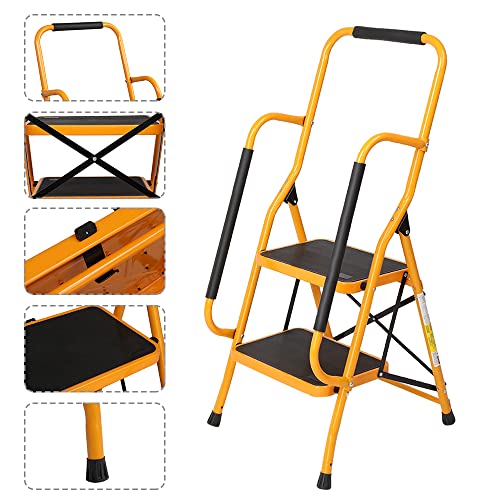 Winado 2 Step Ladder with Handrails, 500LBS Folding Step Stool O203913