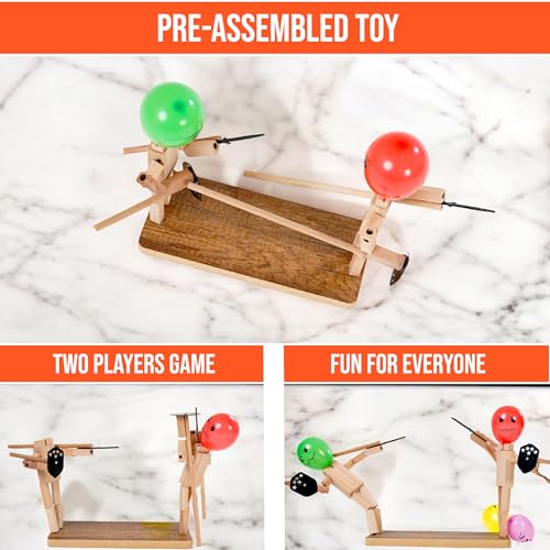Handmade Wooden Fencing Puppets Toys, Whack A Balloon Strategy Board Game with 200 Balloons O404