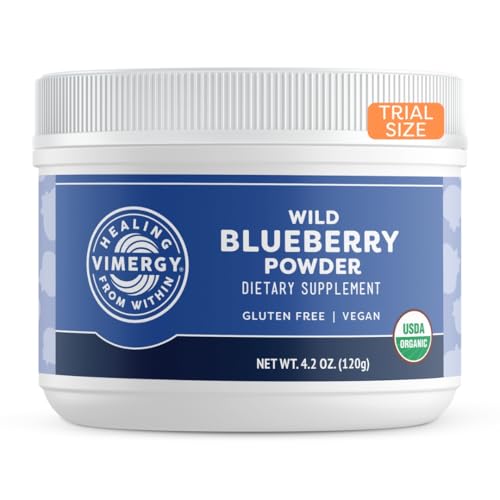 Vimergy USDA Organic Wild Blueberry Supplement Powder, 62 Servings – Natural Wild Blueberries - Fruit Powder for Smoothies, Juices, Fruit Bowls – Low-Bush, Non-GMO, Gluten-Free, Vegan, Paleo (250g)