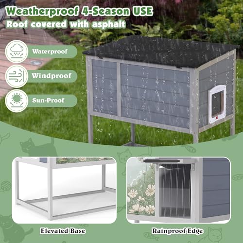Raised Outdoor Cat House Weatherproof Insulated Shelter with Openable Top E5308
