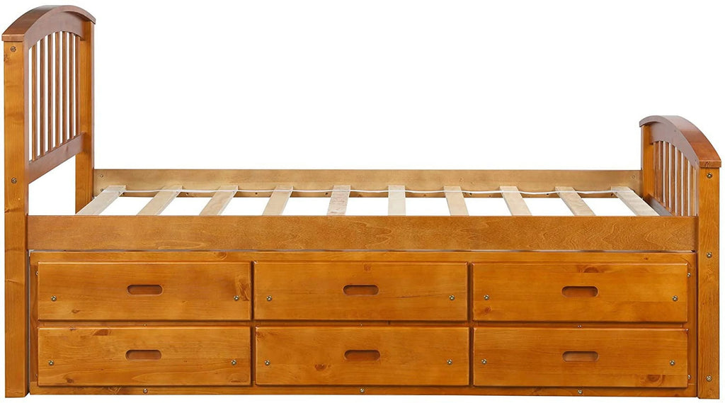 SOGES Twin Size Wood Platform Bed with 6 Drawers Oak L65416