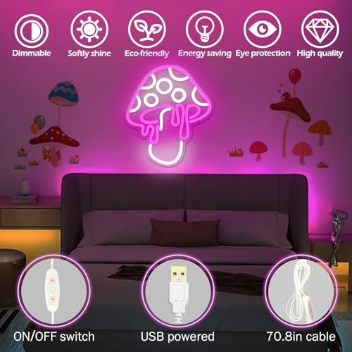 Mushroom Neon Sign Dimmable LED Night Light Wall Art for Bedroom Decor O27662
