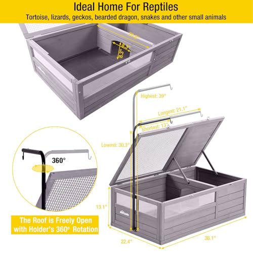 Aivituvin Wooden Tortoise House Large Habitat Cage, Indoor Outdoor Reptile Enclosure A7014