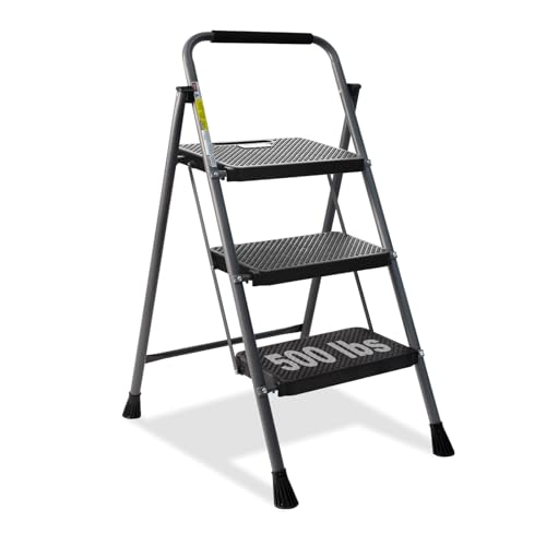 GOLYTON 2 Step Ladder Lightweight Folding Step Stool with Anti-Slip Pedal, Grey A53071