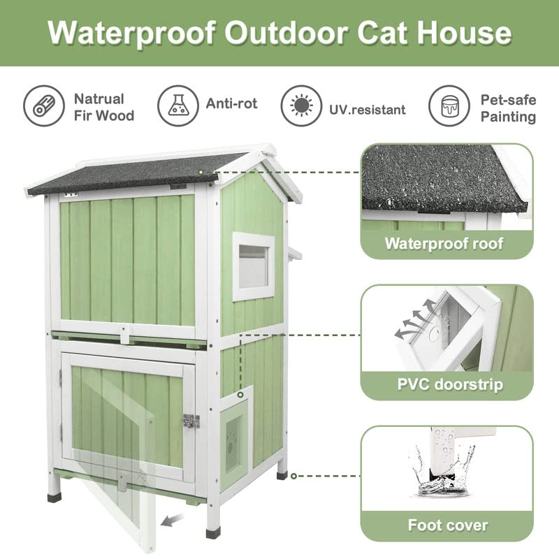 Outdoor Cat Shelter Weatherproof Two Story Wooden Feral Cat House with Openable Roof V6308