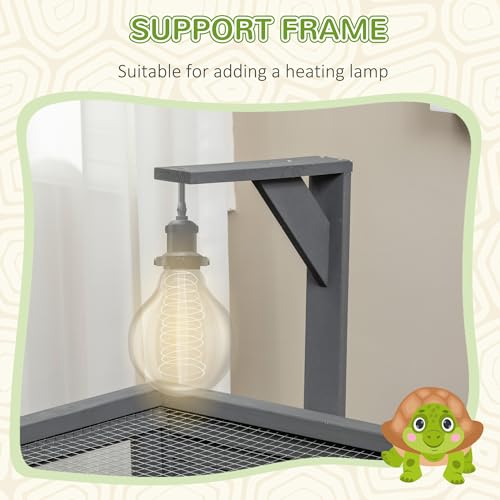 PawHut Tortoise Habitat with Shelf Storage, Weather Protection, Gray J8632