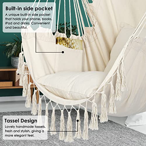 Y-STOP Hammock Chair Hanging Rope Swing with 2 Cushions, Beige I74503