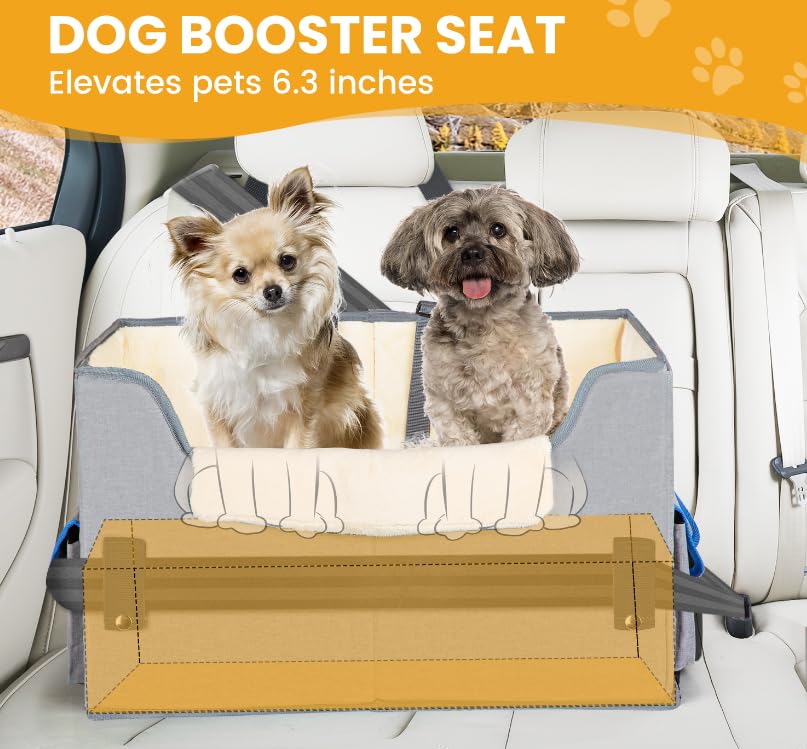 Elevated Dog Car Seat for Small Dogs with Adjustable Straps D993770