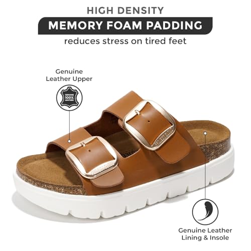 Project Cloud Genuine Leather Platform Wedge Sandals for Women with Memory Foam Insole A28730