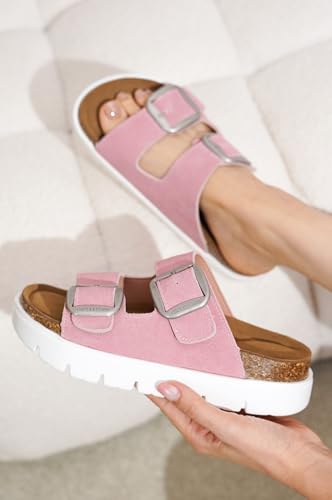 Project Cloud Genuine Leather Platform Wedge Sandals for Women with Memory Foam Insole A28730