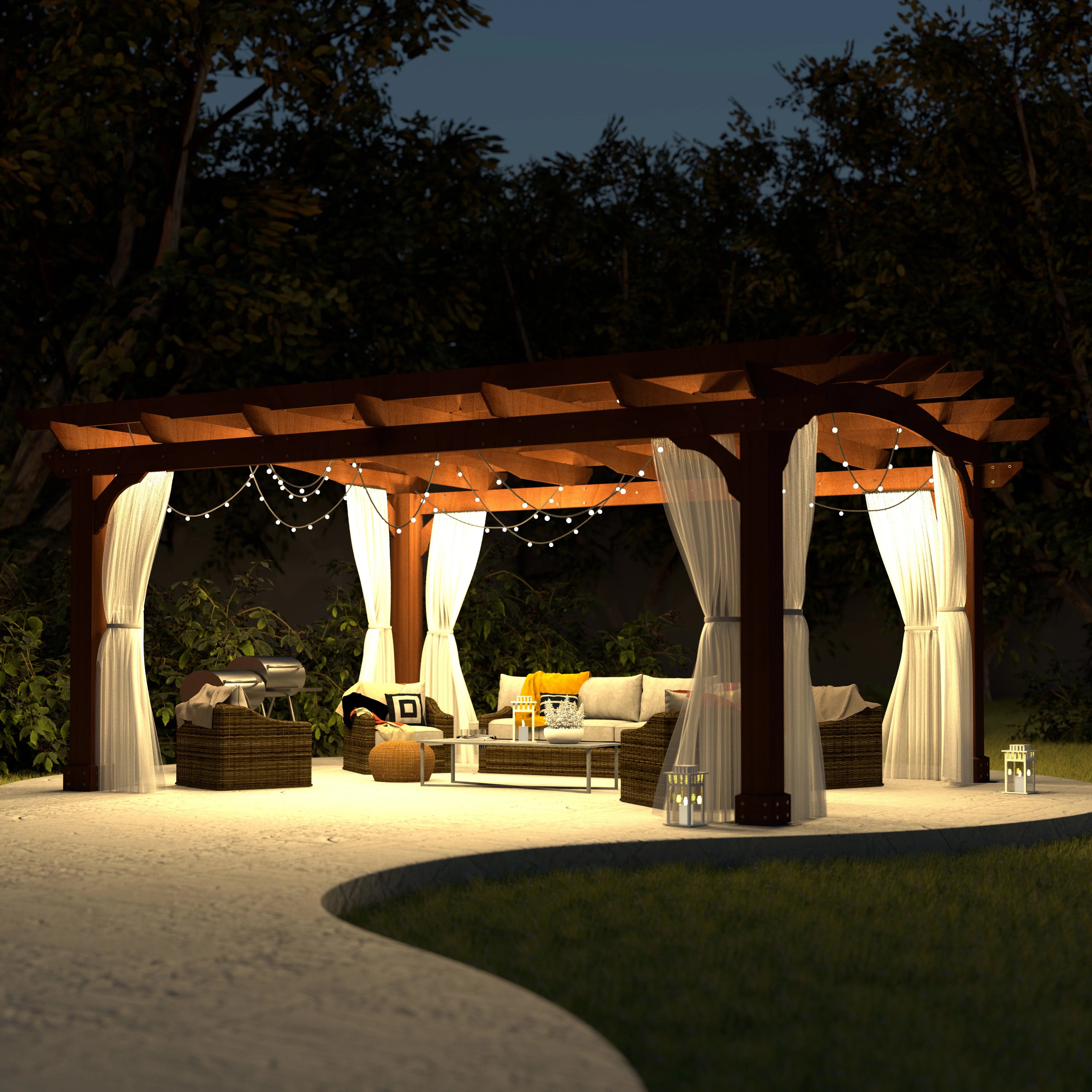 VEIKOUS 12' x14' Cedar Wood Pergola with Arched Roof for Outdoor Patio S7210