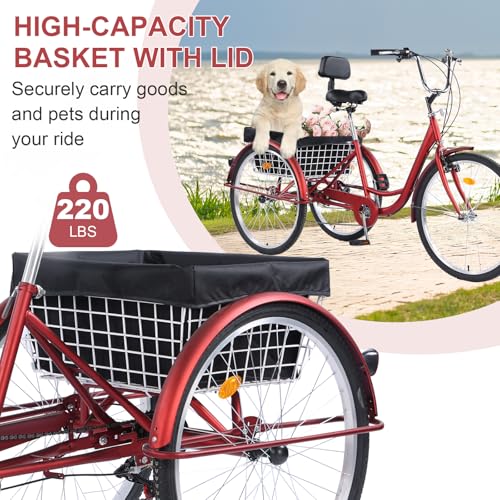 Adult 3-Wheel Tricycle 24/26-Inch 7-Speed with Basket D757
