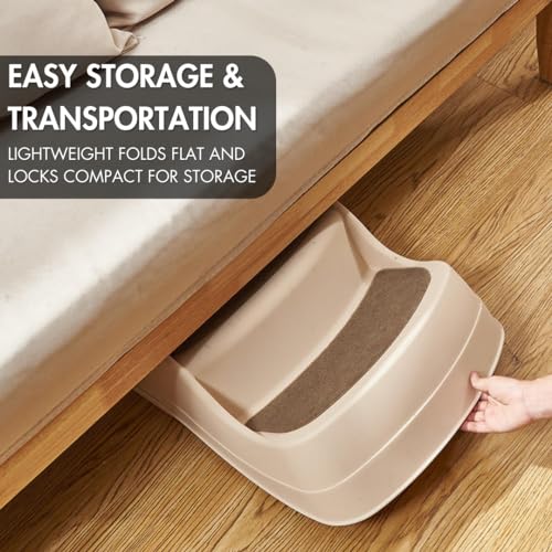Folding Dog Stairs for Small Dogs, Non-Slip, Lightweight, Indoor/Outdoor, Beige U6409