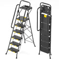 KINGRACK 6 Step Ladder with Tool Platform, Folding Step Stool with Handrails, Sturdy Steel Ladder with Wide Pedal, 800 LBS Portable Safety Ladder for Painting Home Outdoor Garage