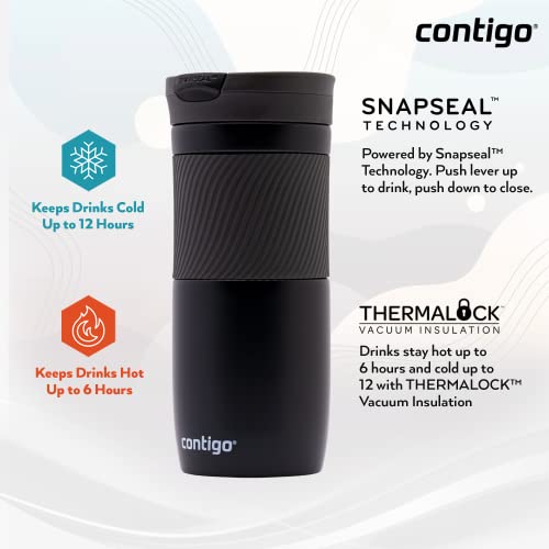 Contigo Byron Snapseal Travel Mug, Stainless Steel, 590ml, Black I34141