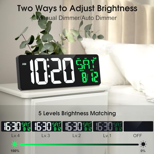 17 Inch Digital Wall Clock with Bluetooth Sync, Auto-Dimming and Remote S55740