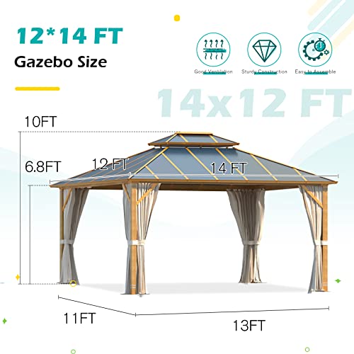 YOLENY 10' x 12' Hardtop Gazebo with Galvanized Steel Double Roof, Netting and Curtains Y84317