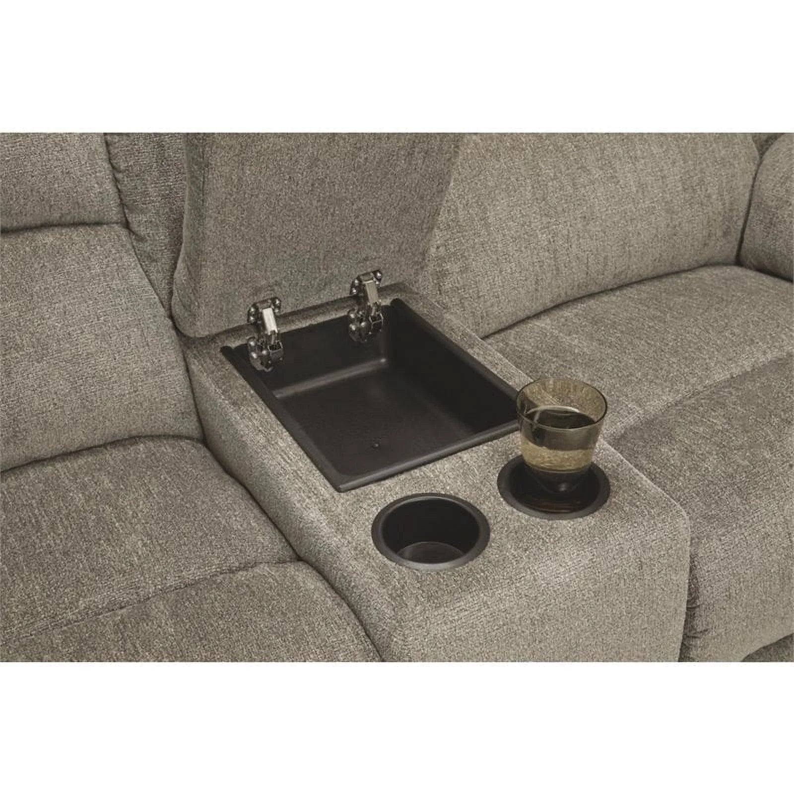 Bowery Hill Contemporary Fabric Reclining Loveseat with Console, Pewter Q6716