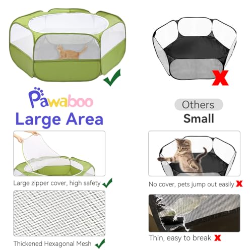 Pawaboo Small Animals Playpen, Waterproof Pet Cage Tent with Zippered Cover, Portable Outdoor Yard Fence, Green C9530