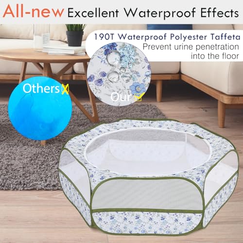 Pawaboo Small Animals Playpen, Waterproof Pet Cage Tent with Zippered Cover, Portable Outdoor Yard Fence, Green C9530