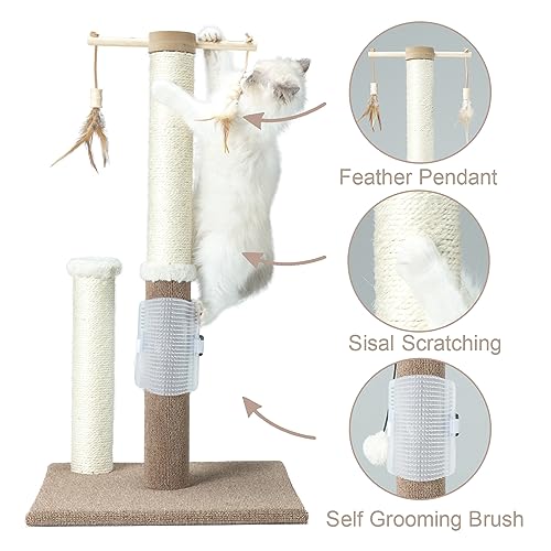Cat Scratching Post Sisal Vertical Scratcher for Indoor Cats, 26 Inches Beige E240